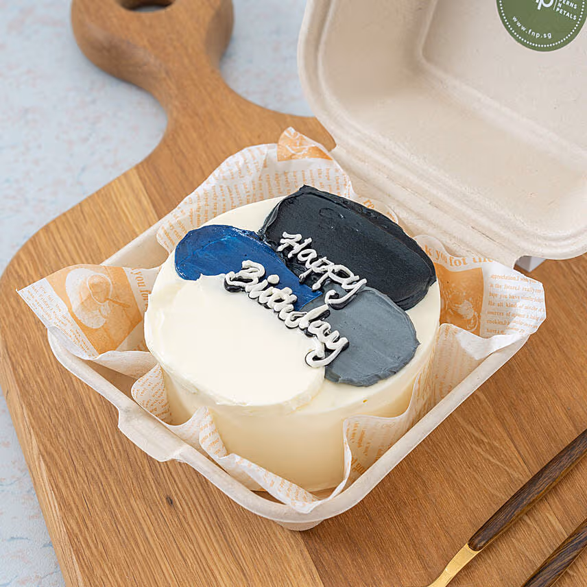Abstract Navy Blue Bento Strawberry Cake