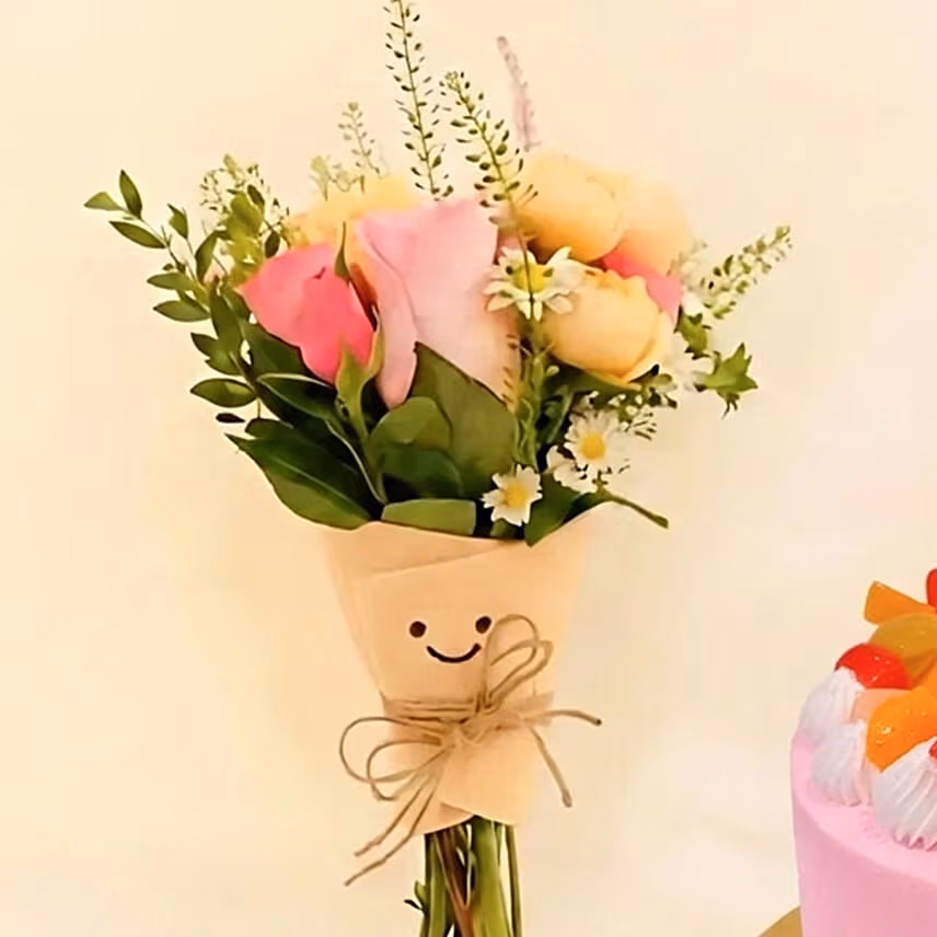 Smiley Mini Jellycat Pastel Bouquet and Jellycat Cake