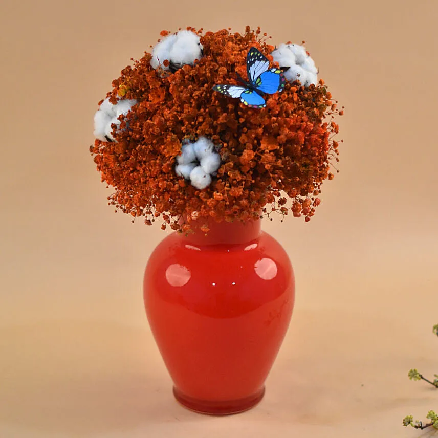 Red Baby Breath Oval Shaped Red Vase