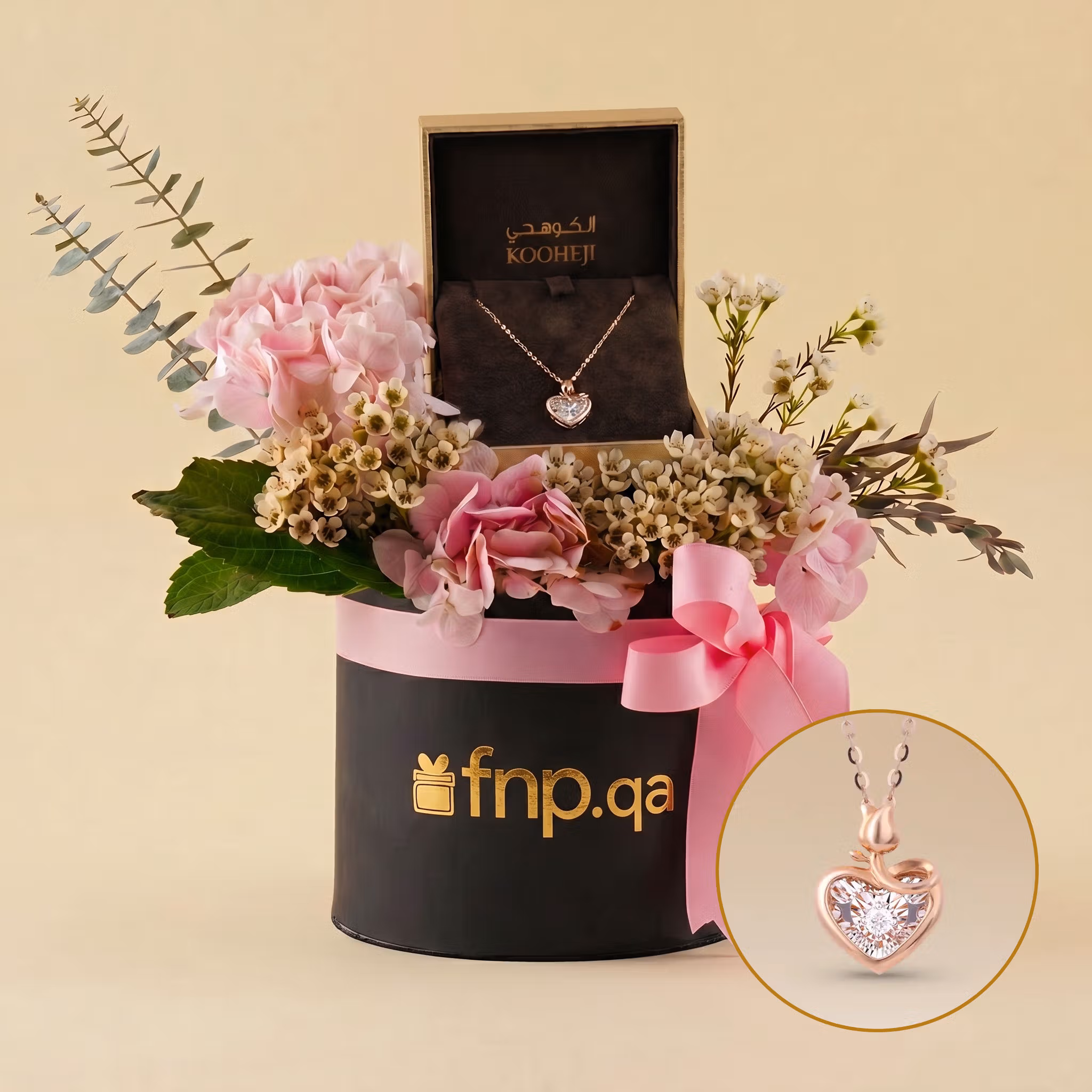 Elegant Bloom & Shine Necklace Gift Arrangement