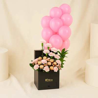 Pink Balloon Surprise n Carnation Box