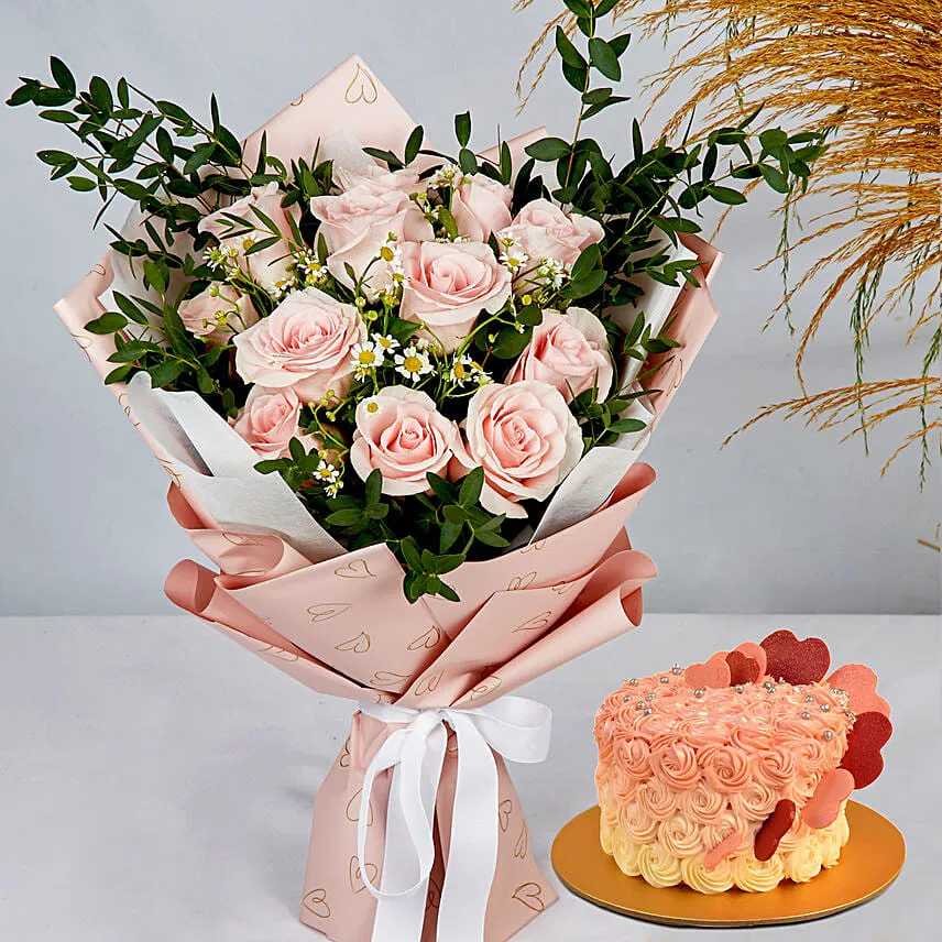 Titanic Rose Chamomile Bouquet With Cake For Valentines
