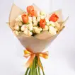 Chic Celebration Bouquet: Orange Tulips & Peach Roses