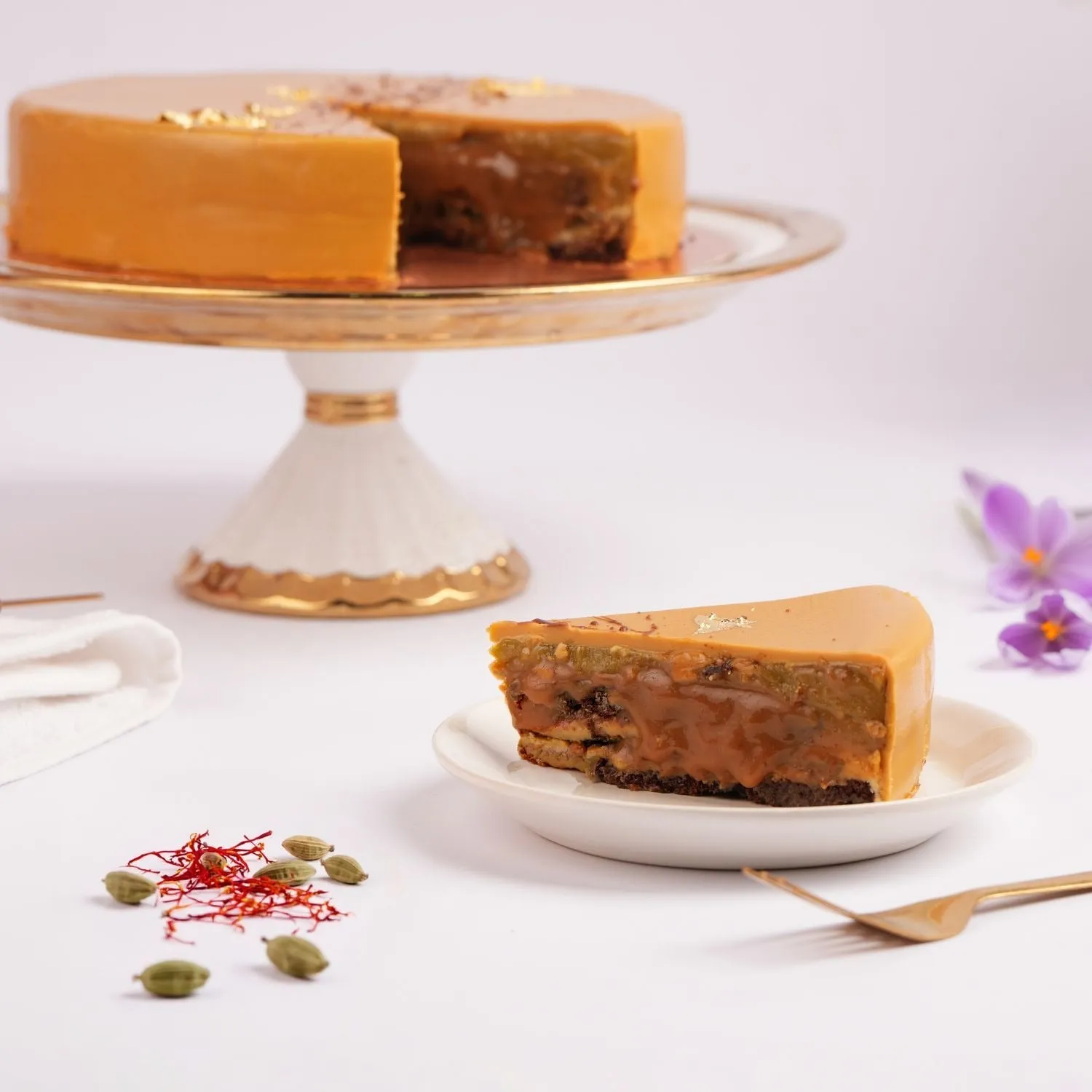 Luxurious Qatari Royal Caramel Cake with Golden Touch - 500gm