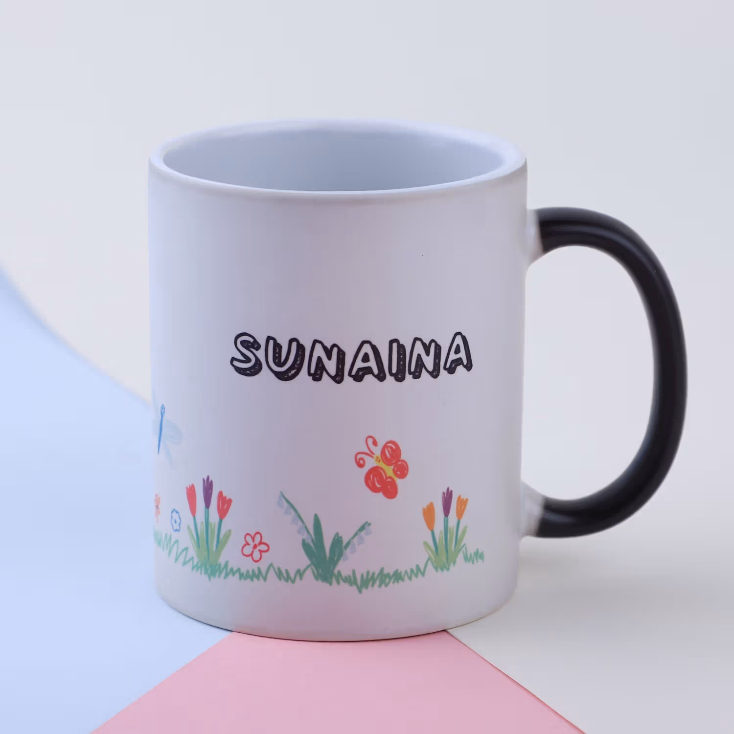 Customizable Floral Magic Mug with Personalized Name