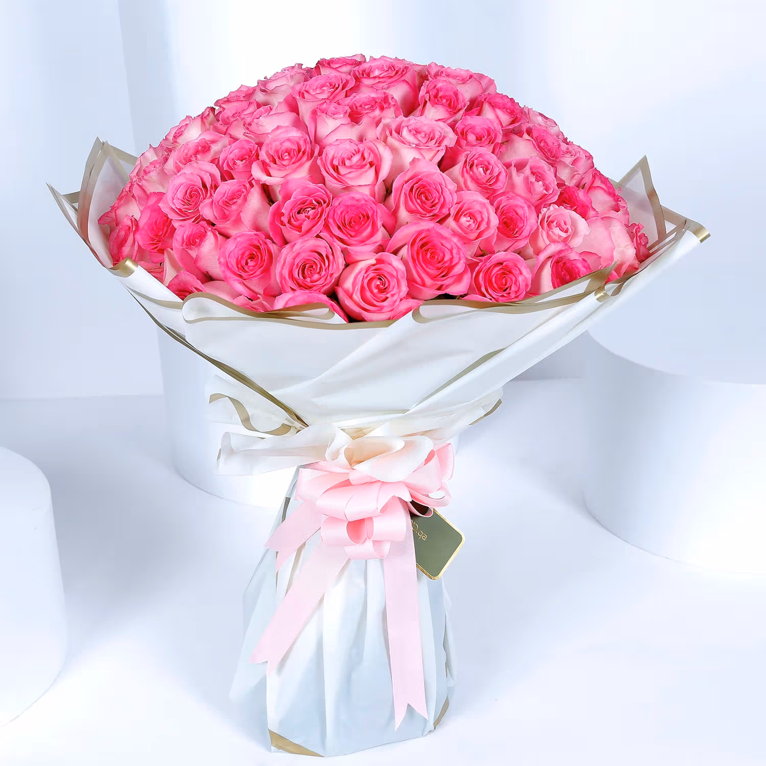 Luxurious Pink Blossom Bouquet - 100 Pink Roses with Elegant Wrapping
