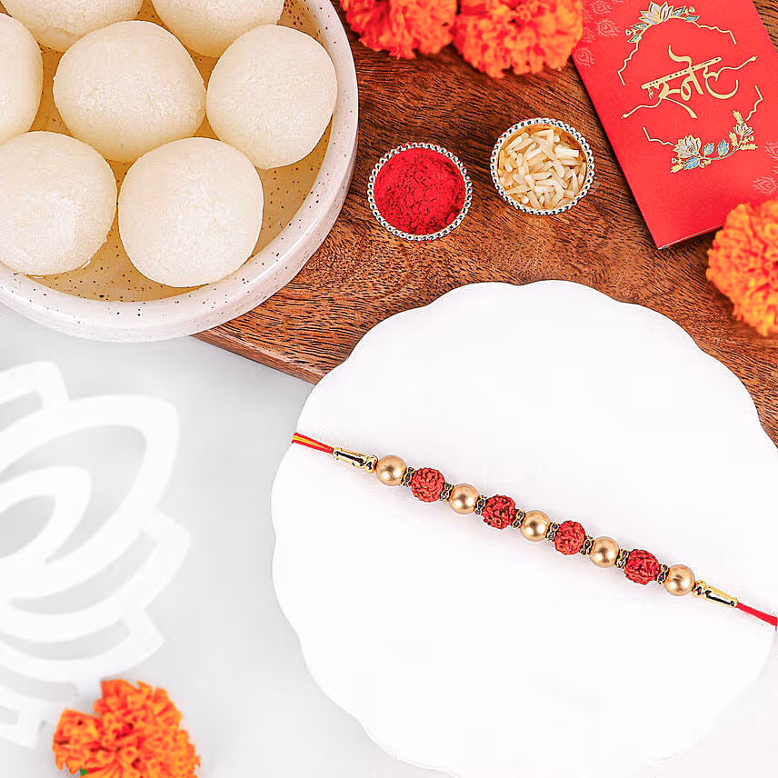 Earthly Blessings Rudraksha Rakhi N Rasgulla Duo