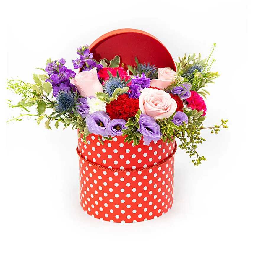 Striking Mixed Flowers Round Box