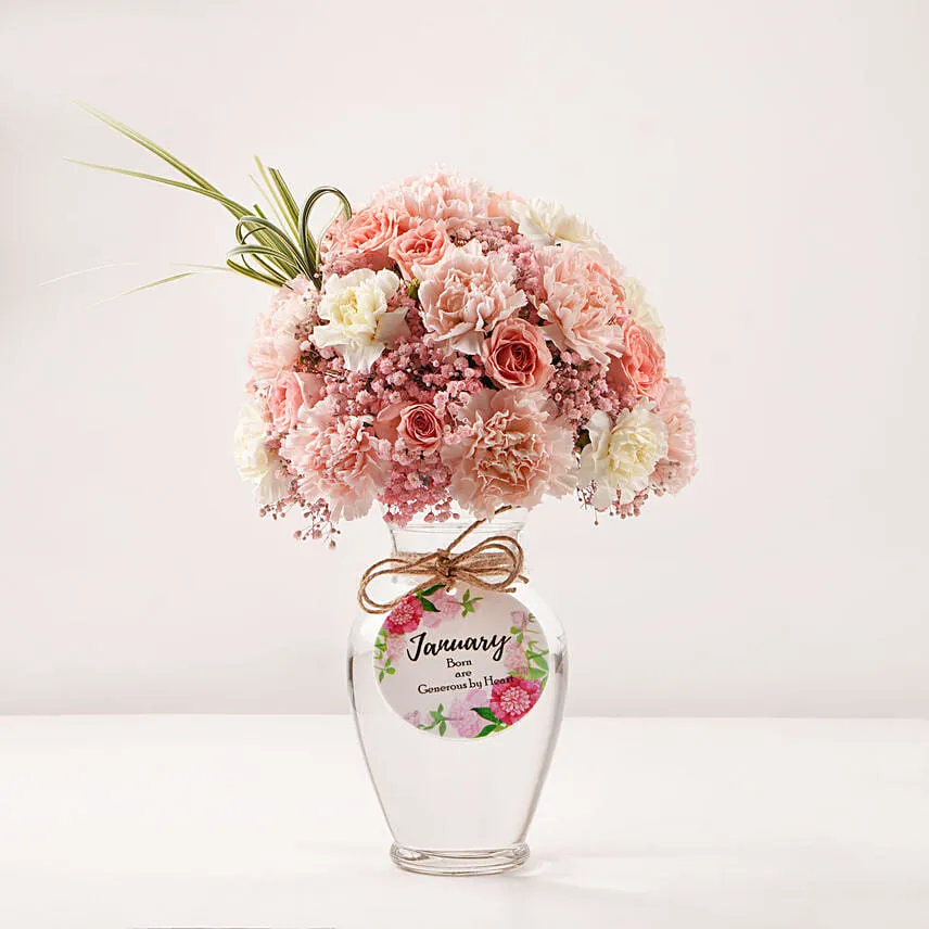 January Birthday Wish Flower Vase And Cake