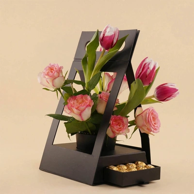 Pink Flower Stand with Chocolates