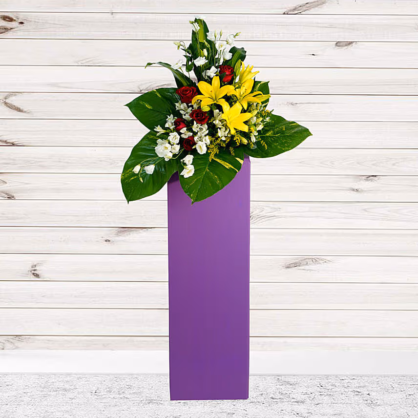 Magnificent Mixed Flowers Purple Cardboard Stand