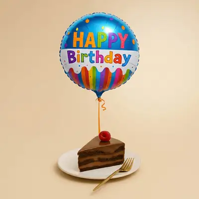Birthday Balloon with Chocolate Cake Slice
