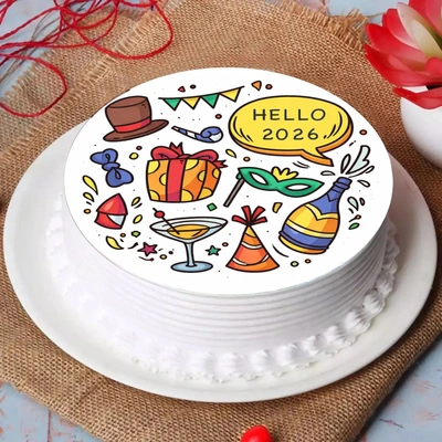 Festive New Year Chocolate Photo Cake - Celebrate 2026