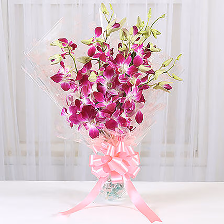 Royal Orchid Bunch With Chocolate Cake