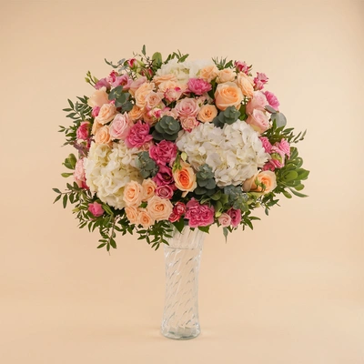 Dream White Hydrangea n Roses Vase