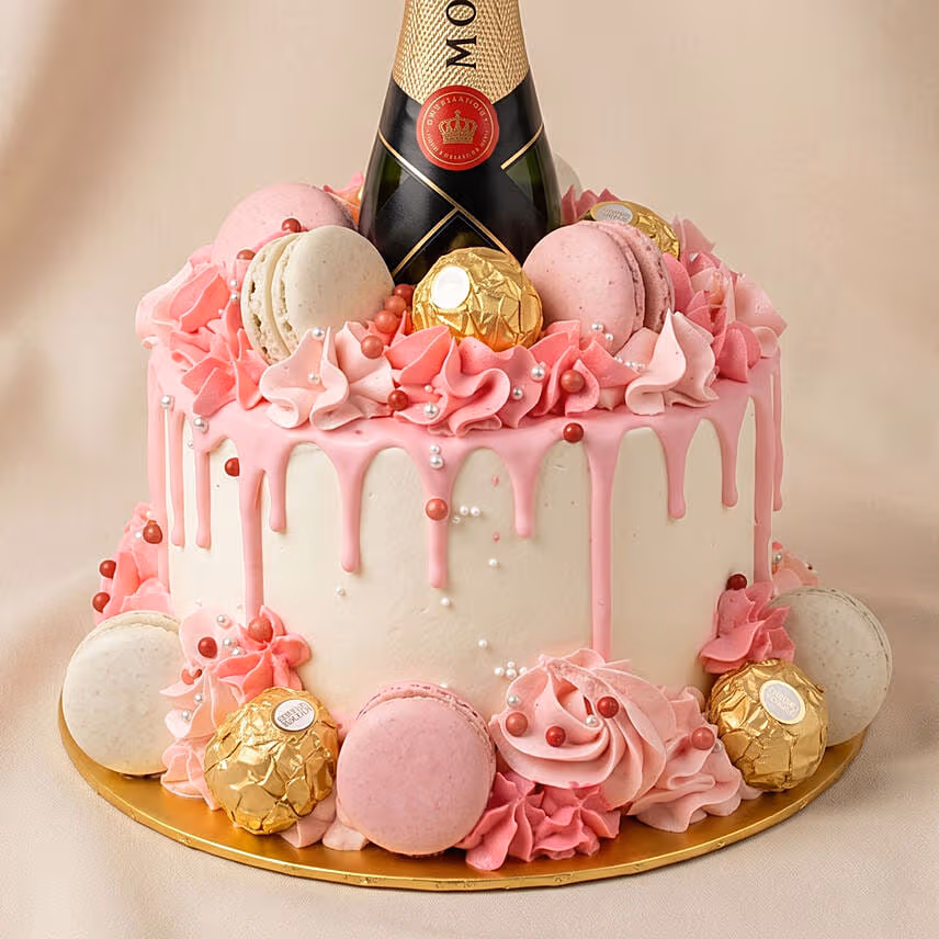 Moet Chandon Champagne Pink Drip Chocolate Cake