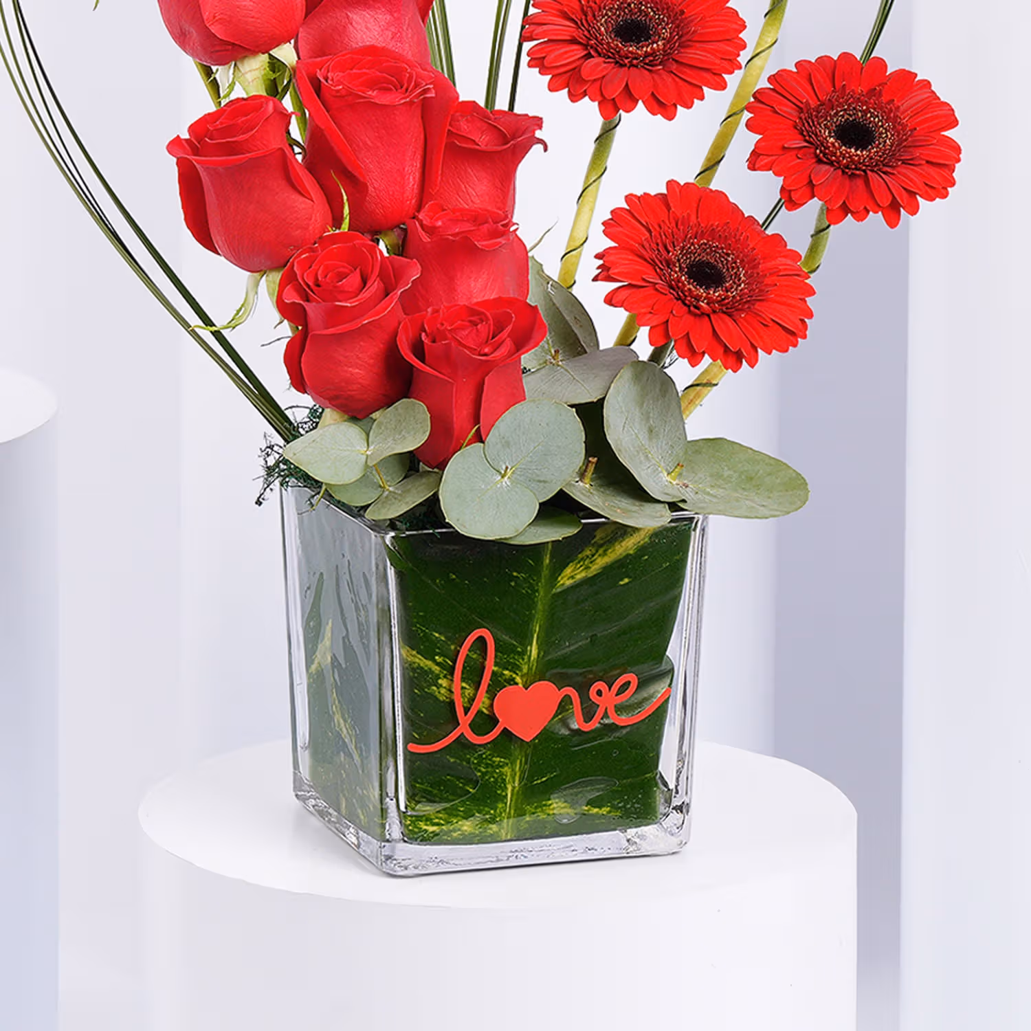 Eternal Love Blooms & Vase - Red Roses and Gerberas Arrangement