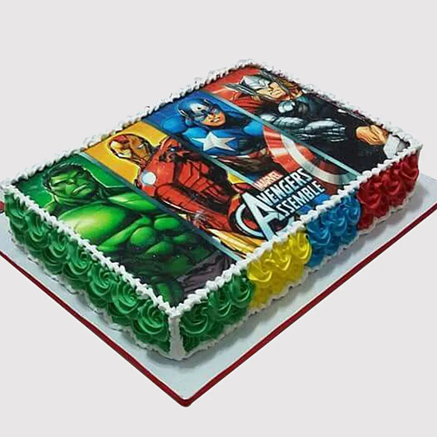 Avengers Superheroes Marble Photo Cake