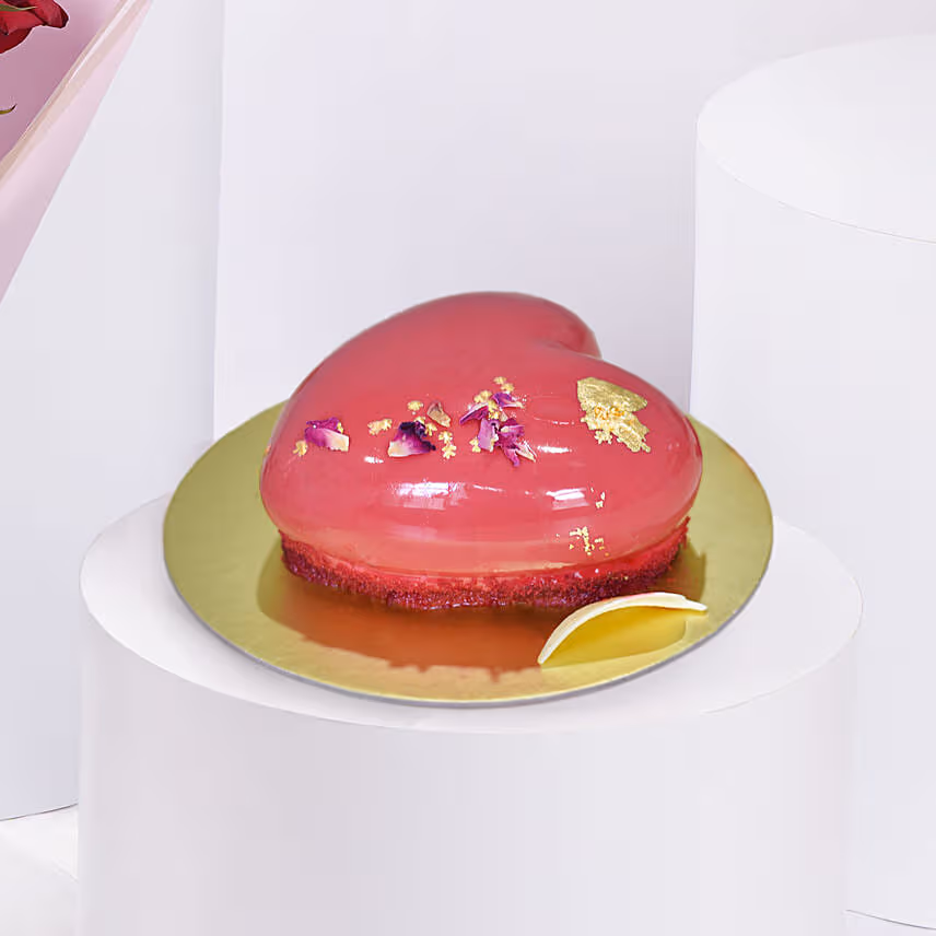 Valentine 6 Roses and Heart Cake Combo
