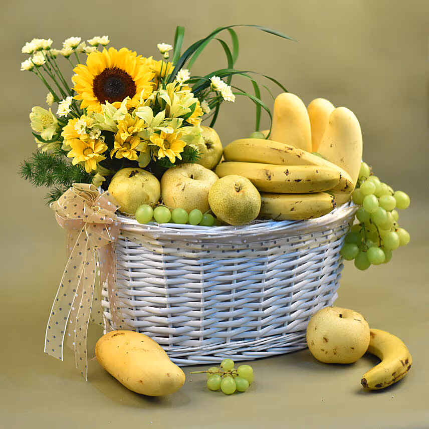 Mixed Flowers & Assorted Fruits Basket