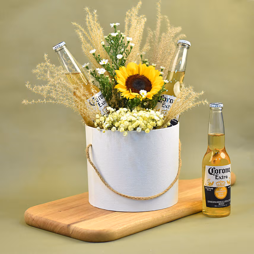Bright Mixed Flowers & Beer White Box