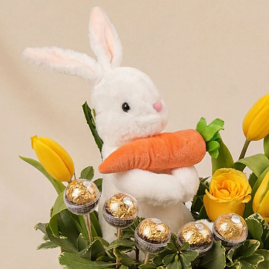 Sunny Easter Bunny & Floral Chocolate Basket
