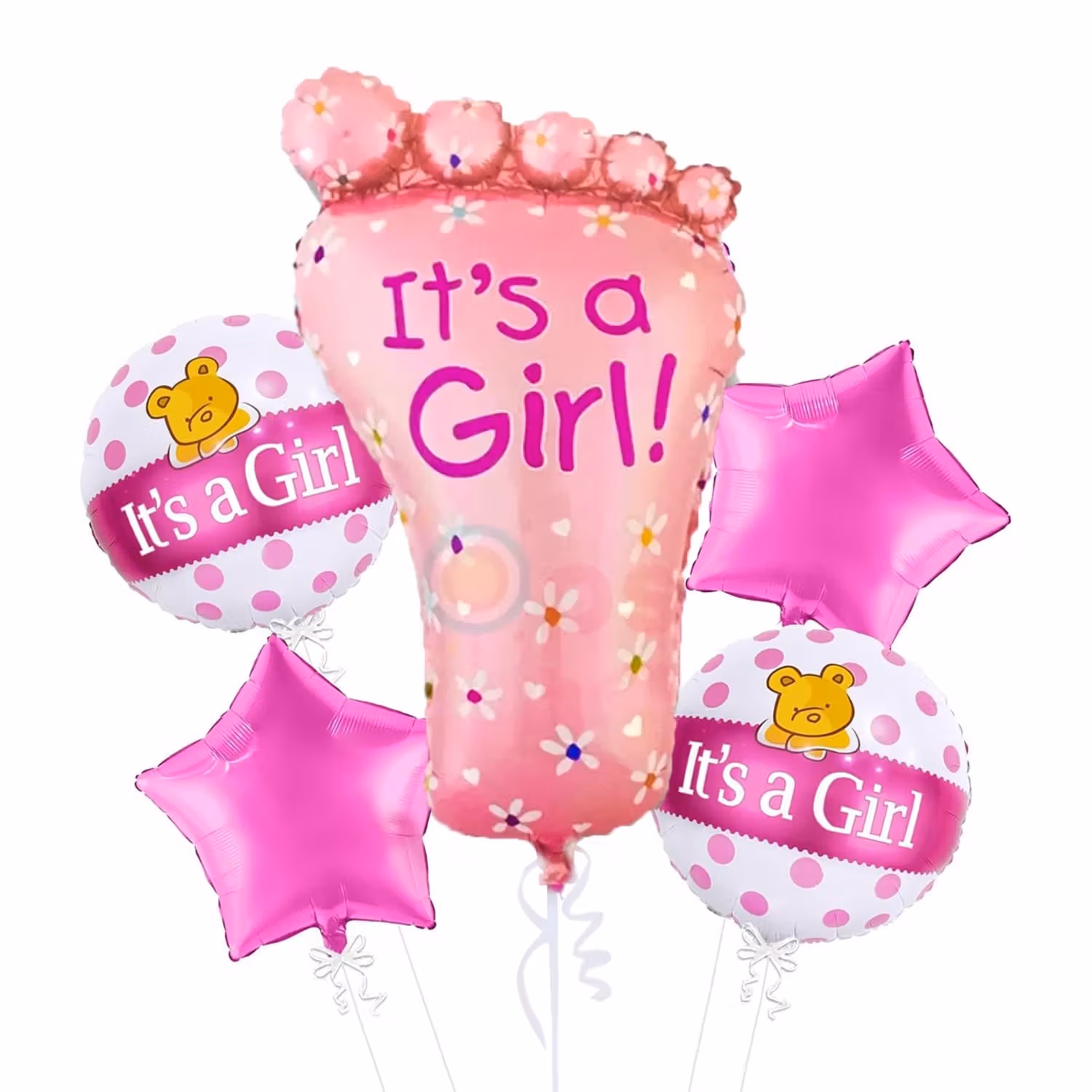 Adorable 'It's A Girl' Foil Balloon Bouquet - Perfect for Baby Showers