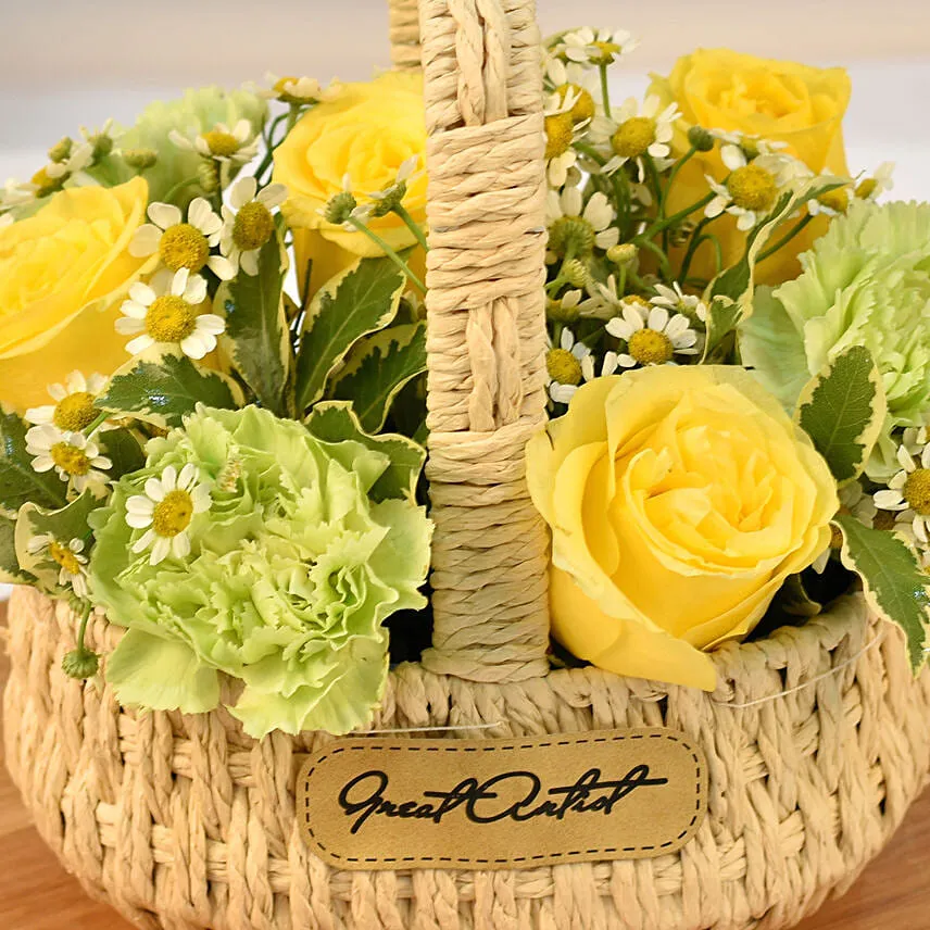 Mixed Roses & Carnations Basket Arrangement