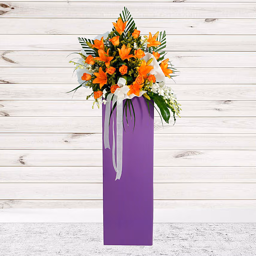 Vibrant Mixed Flowers Purple Cardboard Stand