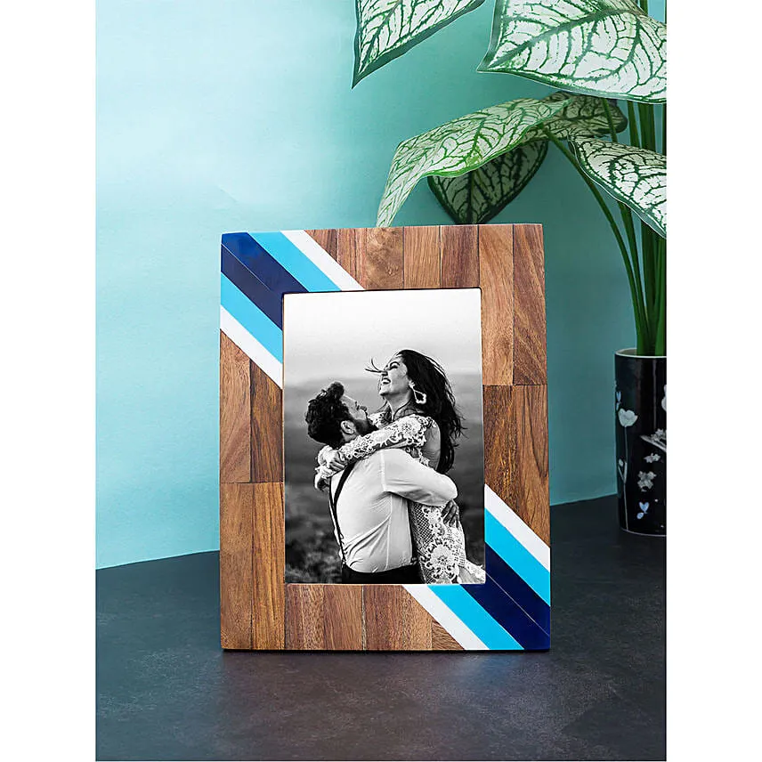 Personalised Blue And White Wooden Photo Frame