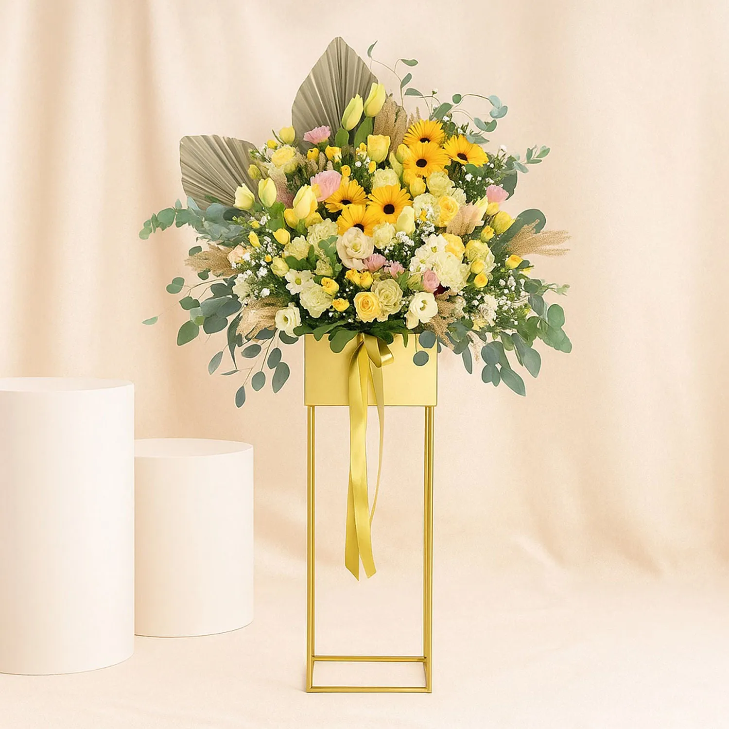 Graceful Mixed Flowers Golden Stand