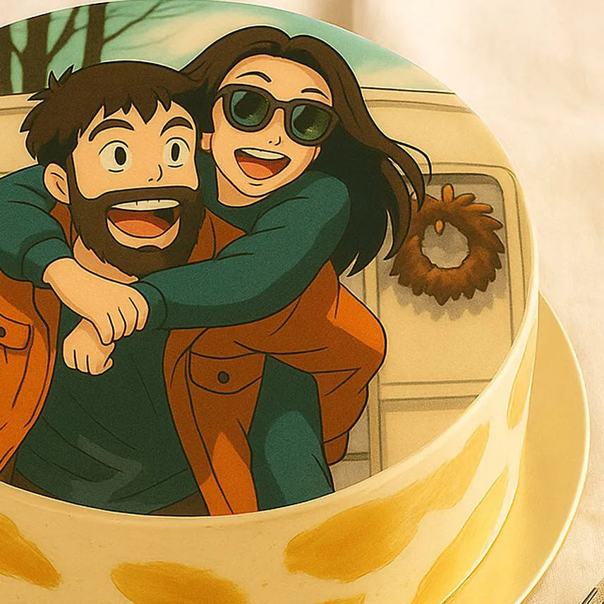 Personalise Your Ghibli Caramel Anniversary Photo Cake