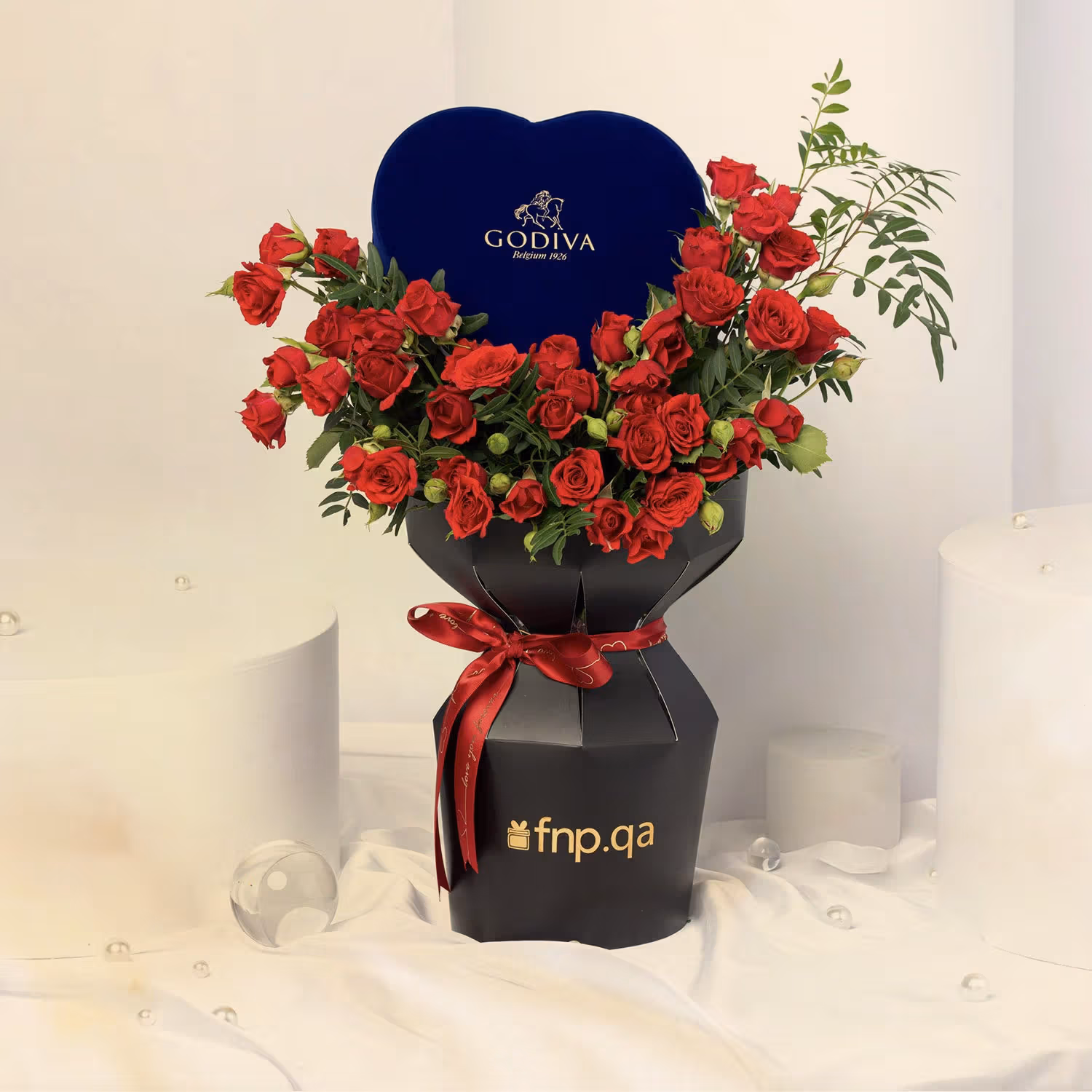 Exquisite Luxury Heart Bouquet with Godiva Blue Gift Box
