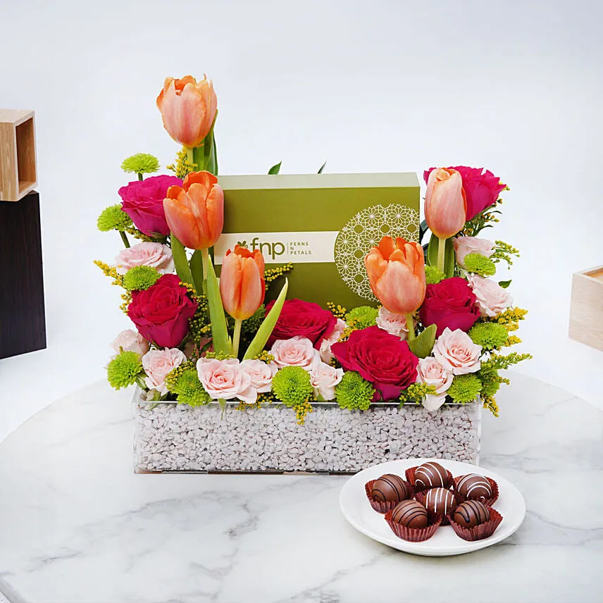 Beautiful Flowers with Chocolate Box