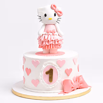 Charming Kitty-Themed Birthday Cake with Chocolate Flavor