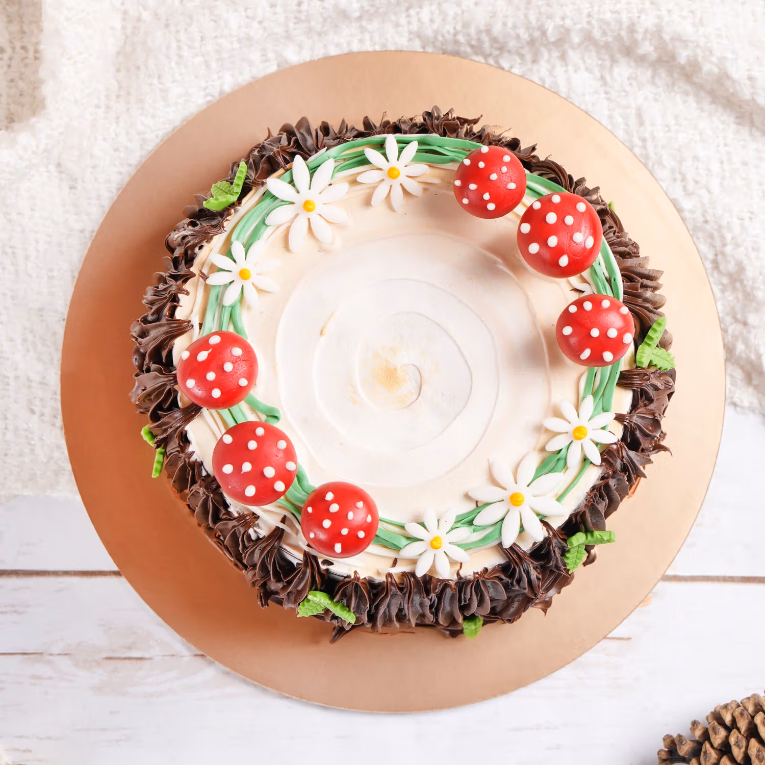 Festive 1 Kg Xmas Chocolate Cake with Decorative Mushrooms