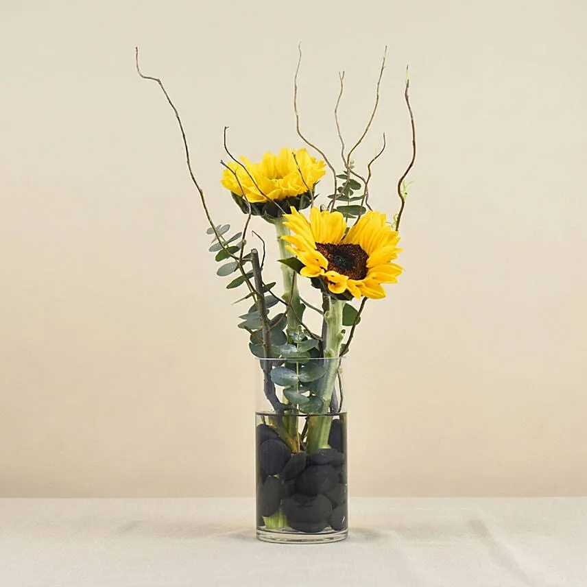 Sunny Sunflowers Cylindrical Vase