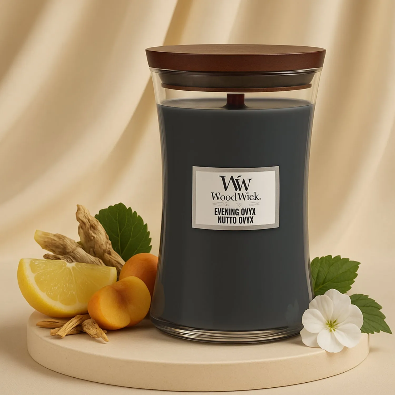Woodwick Large Hourglass Candle | Evening Onyx - Luxurious Aromatic Experience