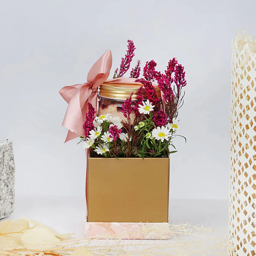 Jar Cake N Flowers Combo