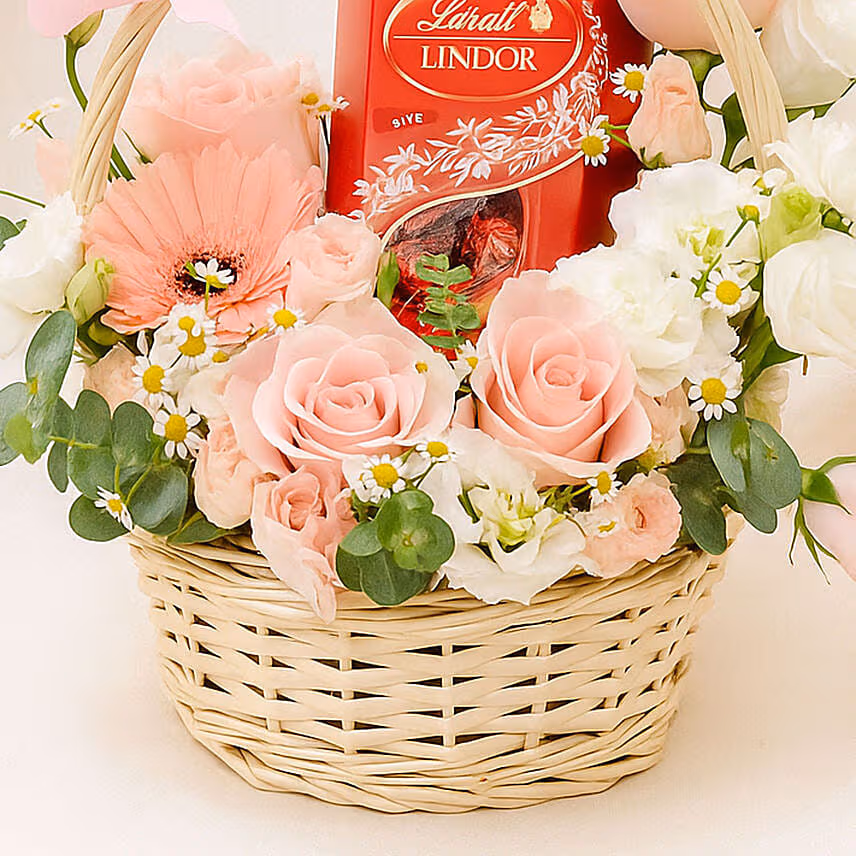 Elegant Flower Basket with Lindt Lindor Chocolates