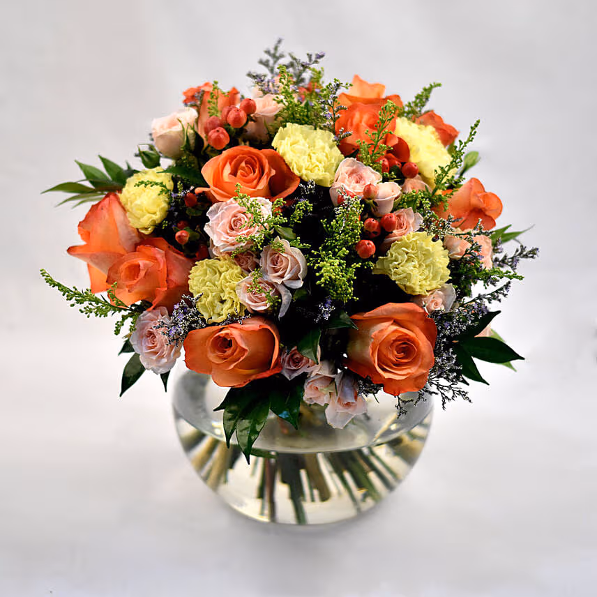 Exotic Mixed Flowers Fish Bowl Vase