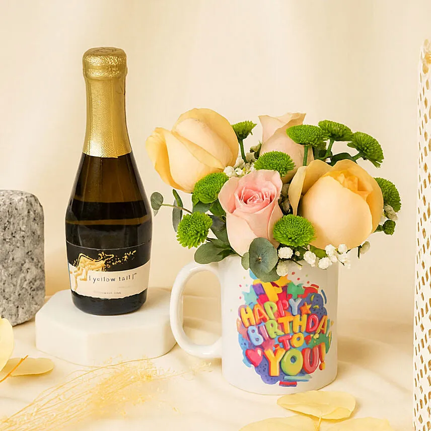 Birthday Roses White Mug N Wine
