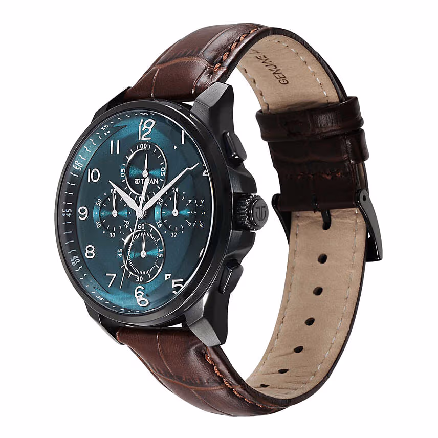 Titan Watch For Him Blue Dial With Floral Arrangement