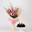 Truffle Cake With Orchids Roses Bunch