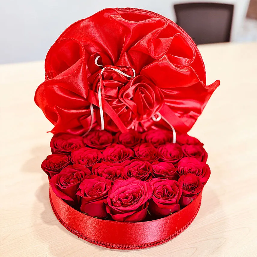48 Red Roses in Red Round Box