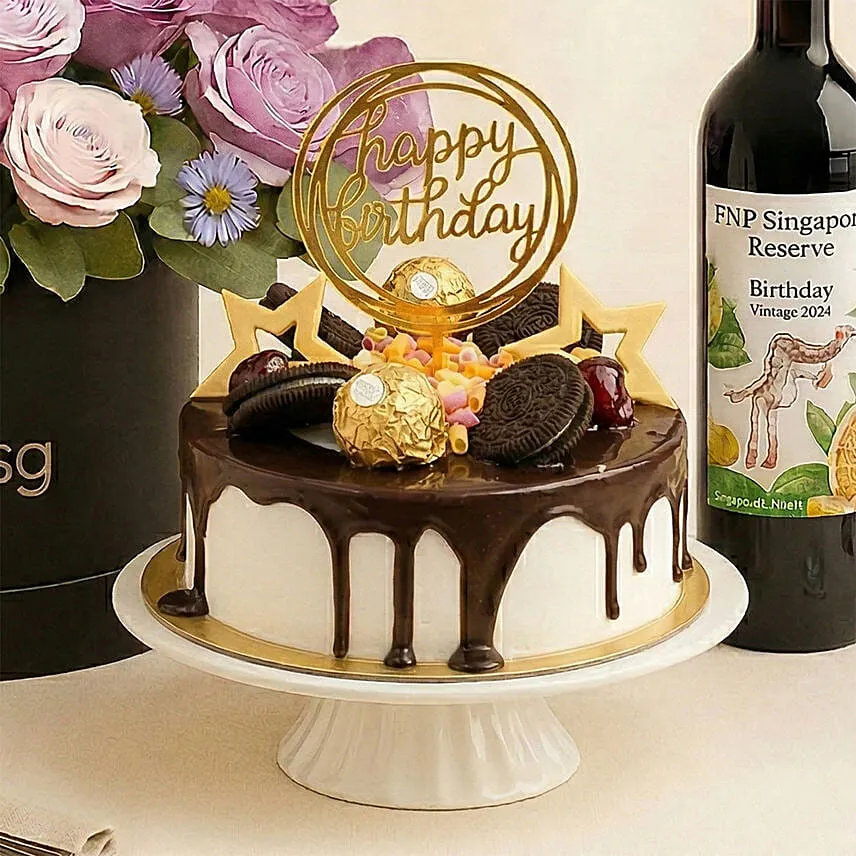 Birthday Flowers Cake & Wine