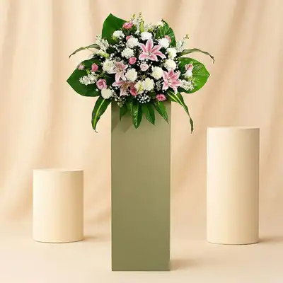 Heartfelt Condolence Mixed Flowers Grey Stand