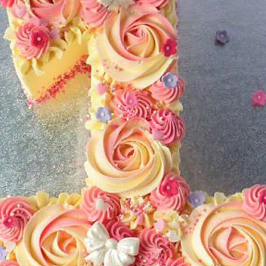 Number 1 Fondant Flowers Vanilla Cake