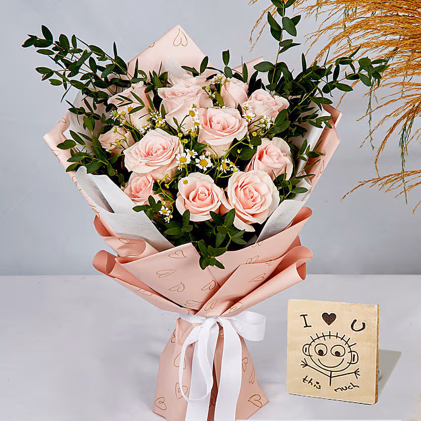 Titanic Rose Chamomile Bouquet With I Love You Table Top For Valentines