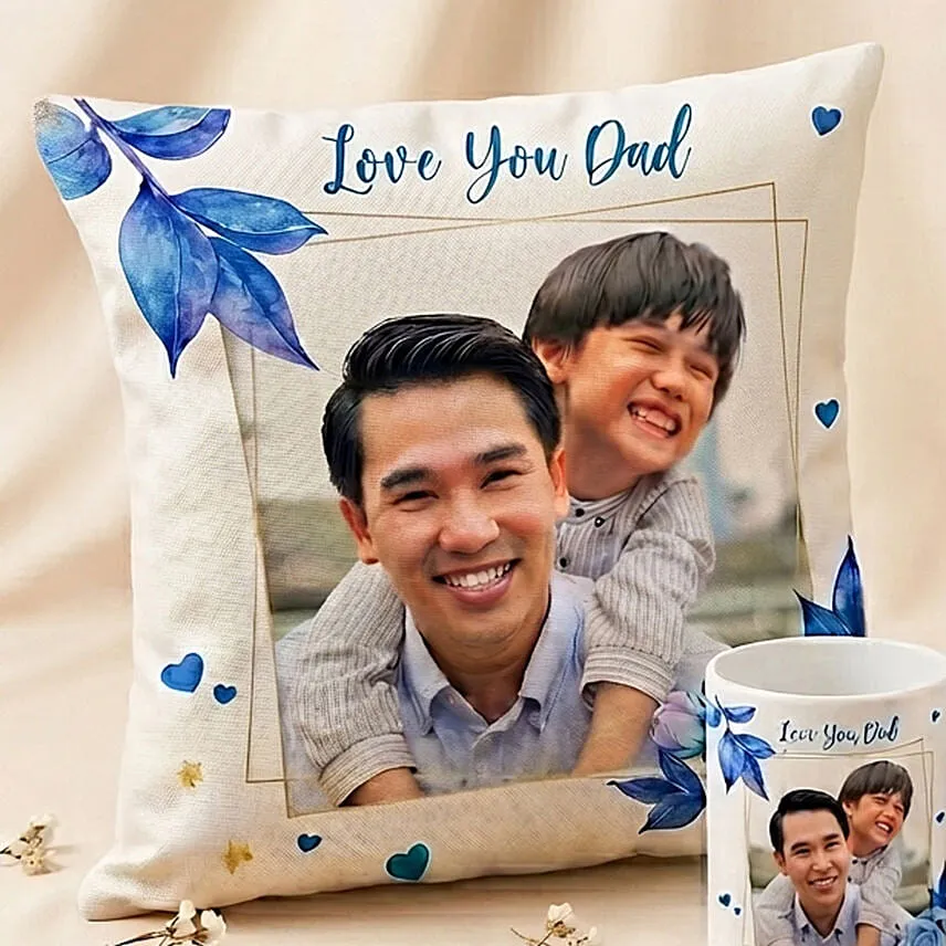 Personalised Cushion, Mug & Chocolate Cake Set for Dad